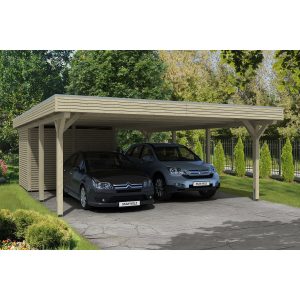 Skan Holz Flachdach-Doppelcarport Spessart 611 cm x 846 cm mit Abstellraum