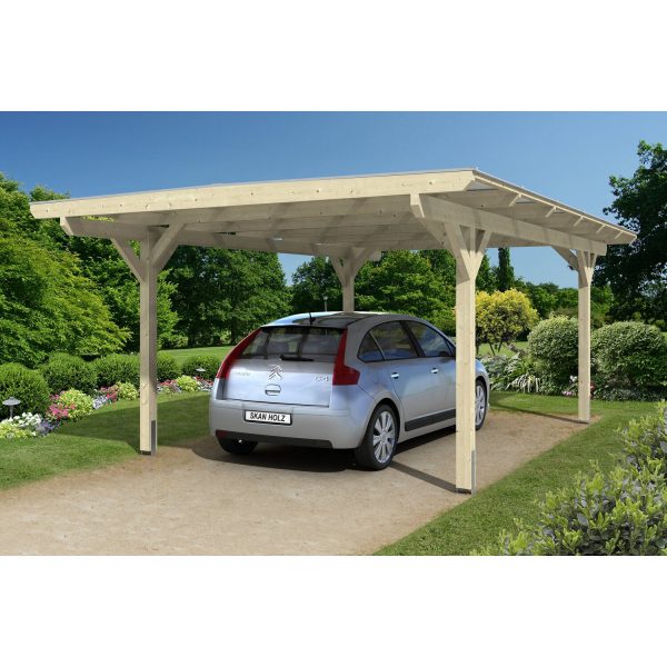 Skan Holz Flachdach-Einzelcarport Odenwald 428 cm x 648 cm gerade Kopfbänder