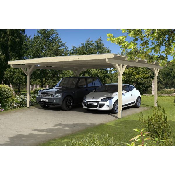 Skan Holz Flachdach-Carport Odenwald 640 cm x 648 cm gerade Kopfbänder