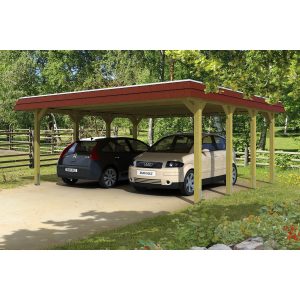 Skan Holz Carport Spreewald 585 cm x 589 cm rote Blende