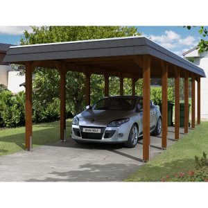 Skan Holz Carport Spreewald 345 cm x 893 cm schwarze BlendeEPDM Nussbaum