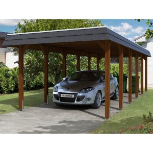 Skan Holz Carport Spreewald 345 cm x 893 cm schwarze Blende Nussbaum