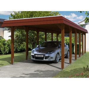 Skan Holz Carport Spreewald 345 cm x 893 cm rote Blende Nussbaum