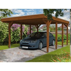 Skan Holz Einzelcarport Holz Nussbaum 397 cm x 555 cm