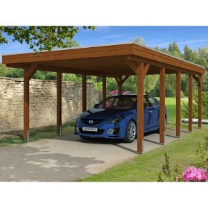 Skan Holz Einzelcarport Holz Nussbaum 397 cm x 708 cm