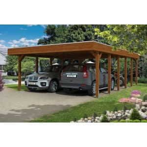 Skan Holz Doppelcarport Holz Nussbaum 557 cm x 860 cm