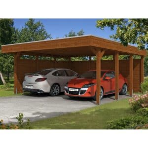 Skan Holz Carport Friesland Set 3 557 cm x 555 cm Nussbaum