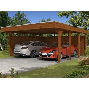 Skan Holz Carport Friesland Set 3 557 cm x 555 cm Nussbaum