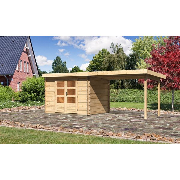 Karibu Holz-Gartenhaus/Gerätehaus Ängelholm 3 Natur 579 cm x 220 cm