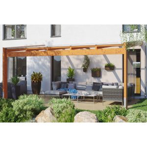 Skan Holz Terrassenüberdachung Novara 557 cm x 309 cm Eiche hell