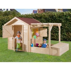 Weka Spielhaus Drachenhöhle/Kinderspielhaus Tabaluga Natur 154 cm x 284 cm x 153 cm