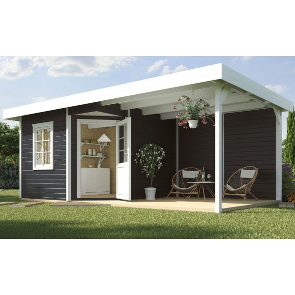 Weka Gartenhaus/Gerätehaus San Remo B Anthrazit-Weiß BxT 601x298 cm davon 303 cm Terrasse