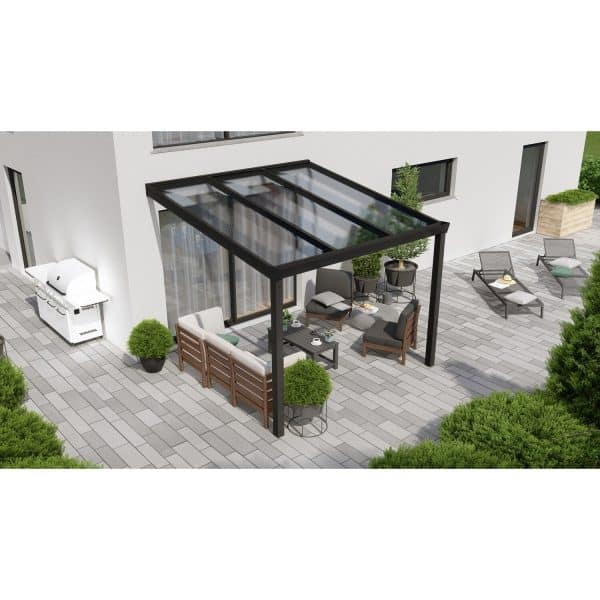 Terrassenüberdachung Professional 300 cm x 350 cm Schwarz Struktur PC Klar