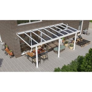 Terrassenüberdachung Basic 600 cm x 250 cm Weiß Glas