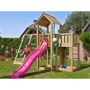 Jungle Gym Holzspielturm Mansion Klettergerüst mit Rutsche Fuchsia