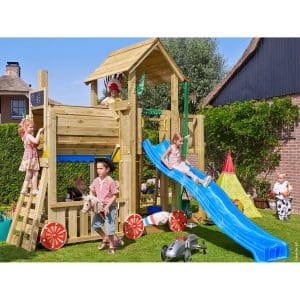 Jungle Gym Holzspielturm Mansion Zug mit Rutsche Blau