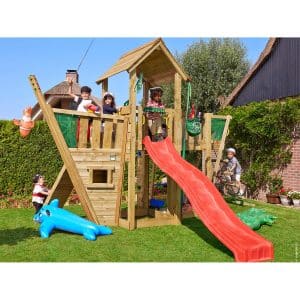 Jungle Gym Holzspielturm Mansion Boat mit Rutsche Rot