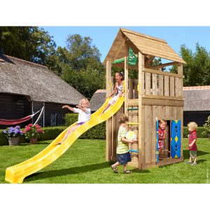 Jungle Gym Holzspielturm Cabin Spielhaus mit Rutsche Gelb