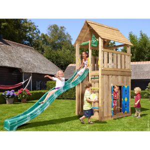 Jungle Gym Holzspielturm Cabin Spielhaus mit Rutsche Dunkelgrün