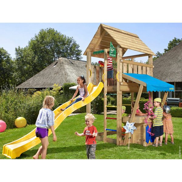 Jungle Gym Holzspielturm Cabin Mini Market mit Rutsche Gelb