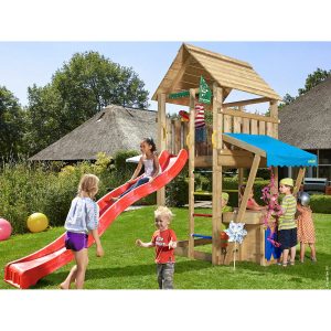 Jungle Gym Holzspielturm Cabin Mini Market mit Rutsche Rot