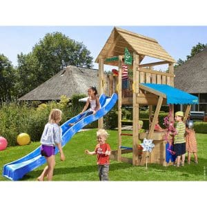 Jungle Gym Holzspielturm Cabin Mini Market mit Rutsche Blau