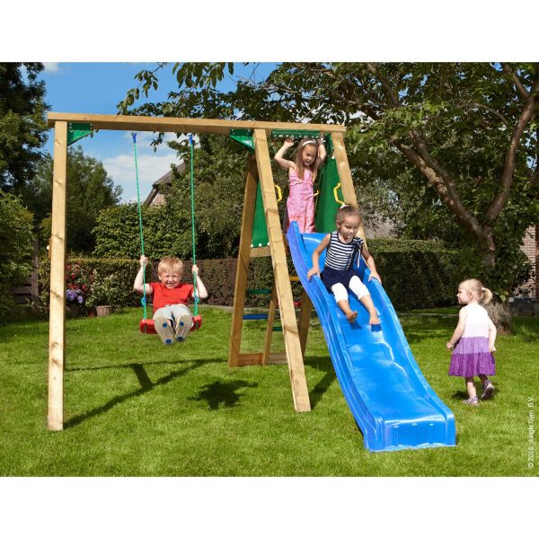 Jungle Gym Schaukel Peak mit Rutsche Blau 220 cm x 240 cm x 370 cm