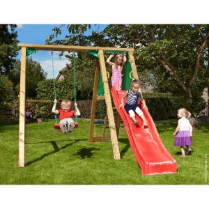 Jungle Gym Schaukel Peak mit Rutsche Rot 220 cm x 240 cm x 370 cm