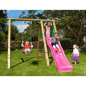 Jungle Gym Schaukel Peak mit Rutsche Fuchsia 220 cm x 240 cm x 370 cm