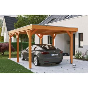 Skan Holz Carport Grunewald 321 cm x 554 cm mit EPDM-Dach Eiche Hell