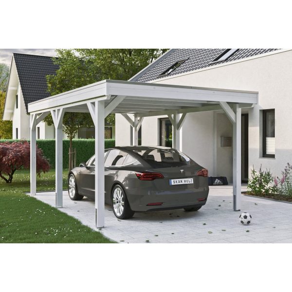 Skan Holz Carport Grunewald 321 cm x 554 cm mit EPDM-Dach Weiß