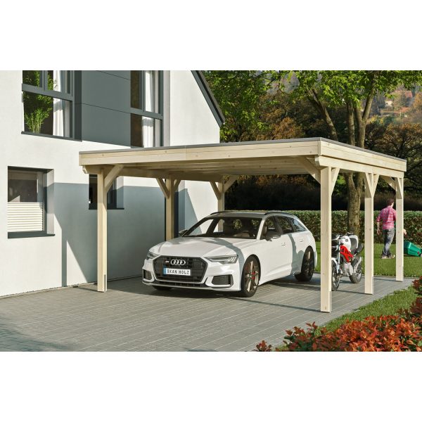 Skan Holz Carport Grunewald 427 cm x 554 cm mit Aluminiumdach Natur