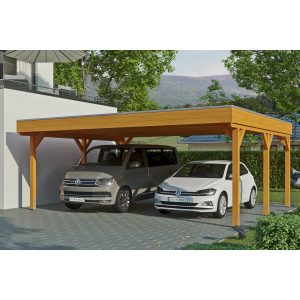 Skan Holz Carport Grunewald 622 cm x 554 cm mit EPDM-Dach Eiche Hell