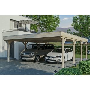 Skan Holz Carport Grunewald 622 cm x 796 cm mit EPDM-Dach Natur