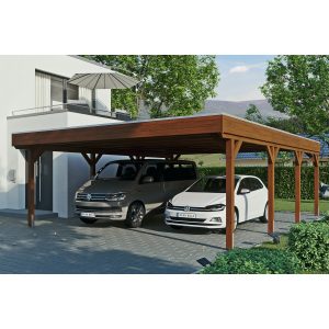 Skan Holz Carport Grunewald 622 cm x 796 cm mit EPDM-Dach Nussbaum