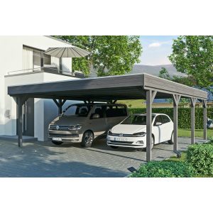 Skan Holz Carport Grunewald 622 cm x 796 cm mit EPDM-Dach Schiefergrau