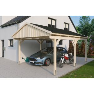 Skan Holz Carport Fichtelberg 423 cm x 566 cm Schwarze Schindeln Natur