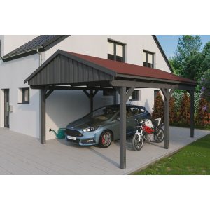 Skan Holz Carport Fichtelberg 423 cm x 566 cm Rote Schindeln Schiefergrau