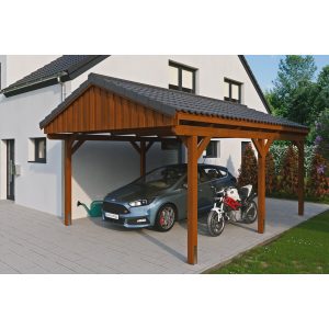 Skan Holz Carport Fichtelberg 423 cm x 566 cm Dachlattung Nussbaum
