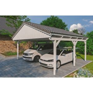 Skan Holz Carport Fichtelberg 618 cm x 566 cm Dachlattung Weiß