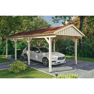 Skan Holz Carport Fichtelberg 317 cm x 808 cm Rote Schindeln Natur