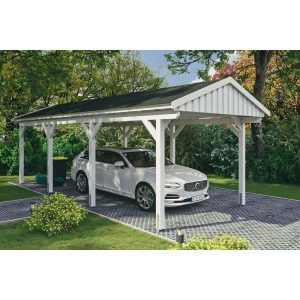 Skan Holz Carport Fichtelberg 317 cm x 808 cm Schwarze Schindeln Weiß