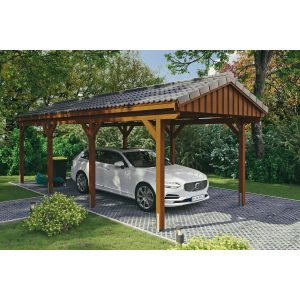 Skan Holz Carport Fichtelberg 317 cm x 808 cm Dachlattung Nussbaum