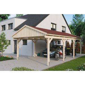 Skan Holz Carport Fichtelberg 423 cm x 808 cm Rote Schindeln Natur