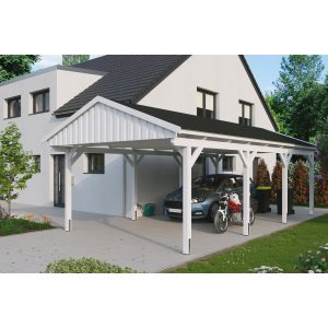 Skan Holz Carport Fichtelberg 423 cm x 808 cm Schwarze Schindeln Weiß