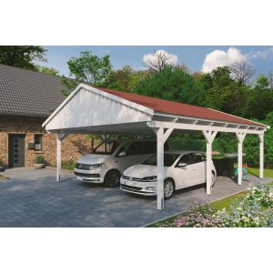 Skan Holz Carport Fichtelberg 618 cm x 808 cm Rote Schindeln Weiß