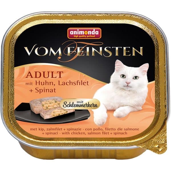 Vom Feinsten Katzen-Nassfutter Adult Huhn und Lachsfilet und Spinat 100 g