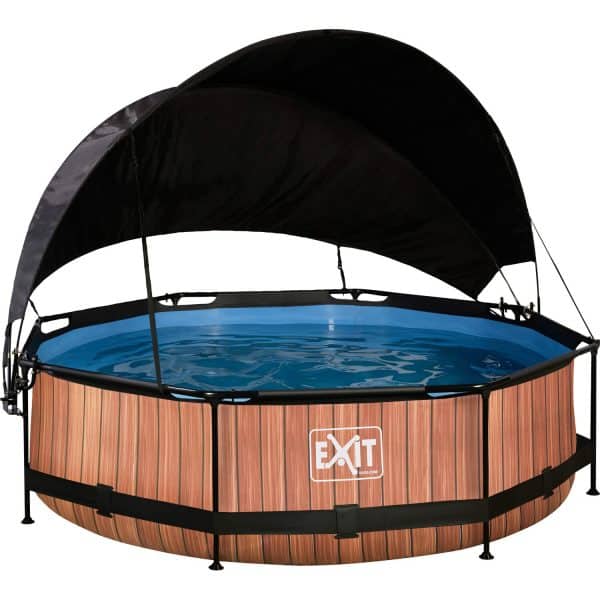 EXIT Wood Pool Braun ø 300 x 76 cm m. Filterpumpe u. Sonnensegel