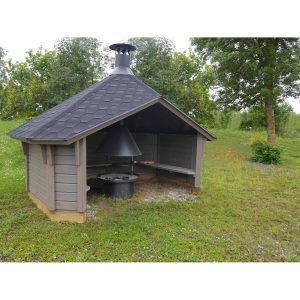 Wolff Finnhaus Holz-Gartenhaus/Gerätehaus Wetterschutzhütte mit Grill BxT: 393 cm x 325 cm