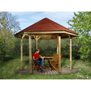 Weka Pavillon 656 Sparset Gr.1 mit roten Dachschindeln 326 cm x 376 cm